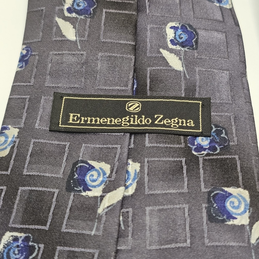 Ermenegildo Zegna Disegno Esclusivo Silk Tie Gray Blue Floral‎ Geometric Italy - Picture 2 of 6